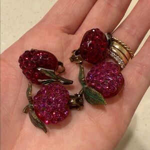 Vintage Red pink Strawberry & apple jelly rhinestone clip earrings